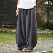 【初色】復古純色棉麻風燈籠褲哈倫褲鬆緊腰寬鬆休閒褲寬褲短褲長褲-共3色-38534(M-2XL可選) M 灰色