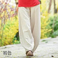 【初色】復古純色棉麻風燈籠褲哈倫褲鬆緊腰寬鬆休閒褲寬褲短褲長褲-共3色-38534(M-2XL可選) XL 麻色