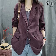 【初色】復古棉麻簡約風寬鬆純色單排釦長袖西裝外套女外套-共3色-38543(M-2XL可選) 2XL 紫色