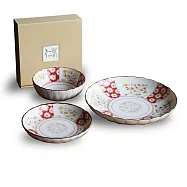 【日本Awasaka】美濃燒 吉祥文樣 陶瓷餐碗+餐盤 3件禮盒組