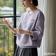 【MsMore】 中式國風緹花缎面長袖拼接圓領寬鬆短版上衣# 123442 M 紫色