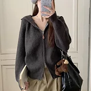 【MsMore】 韓版寬鬆慵懶連帽雙拉鍊北極絨針織衫毛衣長袖上衣短外套# 123687 FREE 深灰色