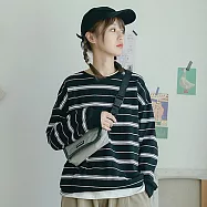 【AnZa】黑白撞色粗細條紋百搭上衣 FREE 黑條