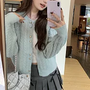 【MsMore】 韓版圓領寬鬆糖果色北極絨針織衫開衫毛衣長袖上衣短外套# 123684 FREE 藍色