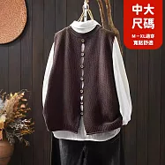 【慢。生活】後背紐扣棉線圓領文藝針織馬甲寬鬆疊穿背心 901 FREE 咖色