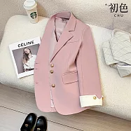 【初色】純色西裝領反摺長袖單排扣西裝外套女外套-共3色-37726(M-2XL可選) M 粉色