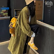 【初色】復古燈芯絨肌理感純色風衣寬鬆中常款長袖外套女外套-綠色-38604(L/XL可選) L 綠色