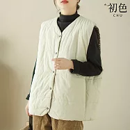 【初色】文藝風純色寬鬆夾棉加厚保暖開衫單排釦馬甲外套背心女背心-共3色-38601(L-2XL可選) L 白色