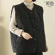 【初色】文藝風純色寬鬆夾棉加厚保暖開衫單排釦馬甲外套背心女背心-共3色-38601(L-2XL可選) L 黑色