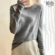 【初色】簡約純色毛邊長袖圓領針織打底衫上衣-共3色-64336(F可選) F 灰色