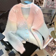 【初色】甜美風蝴蝶粉彩保暖V領長袖毛衣開衫針織外套女外套-共3色-37852(F可選) F 藍色