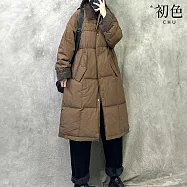 【初色】簡約純色大碼中長款長袖寬鬆直筒保暖科技羽絨棉服外套女外套-共3色-38800(M-XL可選) L 咖色
