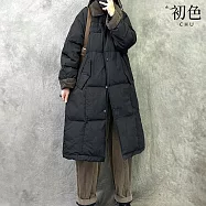 【初色】簡約純色大碼中長款長袖寬鬆直筒保暖科技羽絨棉服外套女外套-共3色-38800(M-XL可選) M 黑色
