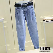 【Jilli~ko】牛仔褲女韓版寬鬆高腰顯瘦百搭哈倫老爹褲 M-XXL J11996 L 淺藍色