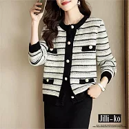 【Jilli~ko】法式條紋小香風外套仿水貂絨假口袋毛衣女 J12000 FREE 黑色