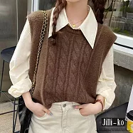 【Jilli~ko】學院風復古麻花針織圓領馬甲背心百搭款 J12013 FREE 咖色