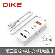 【DIKE】安全加強型一切三座雙USB電源延長線 (DAH423WT)