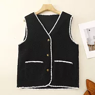 【ACheter】 羊羔毛滾花邊撞色馬甲背心貼身護暖短版上衣# 123598 XL 黑色