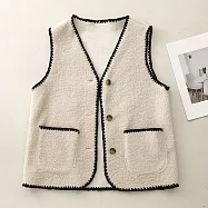 【ACheter】 羊羔毛滾花邊撞色馬甲背心貼身護暖短版上衣# 123598 L 杏色