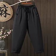 【ACheter】 復古鬆緊腰網線夾棉哈倫褲肌理新疆長絨棉加厚棉褲保暖長褲# 123787 2XL 黑色