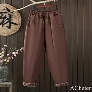 【ACheter】 復古鬆緊腰網線夾棉哈倫褲肌理新疆長絨棉加厚棉褲保暖長褲# 123787 2XL 咖色