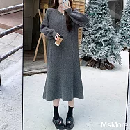 【MsMore】 圓領麻花長袖配大衣內搭針織連身裙寬鬆魚尾加厚毛衣長版洋裝# 123853 FREE 灰色