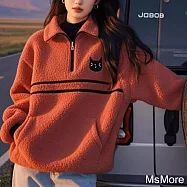 【MsMore】 紅色搖粒絨翻領半拉鍊小個子韓系長袖慵懶風正肩上衣# 123873 L 紅色