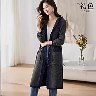 【初色】拚色麻花休閒百搭寬鬆連帽加厚長款針織毛毛衣外套女外套-共3色-38884(F可選) F 灰色