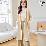 【初色】純色百搭寬鬆休閒中長款連帽針織毛衣外套女外套-共3色-38886(F可選) F 米色