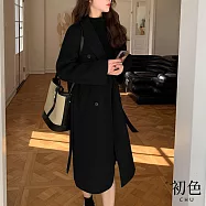 【初色】秋冬保暖經典純色中長款翻領毛呢大衣外套-8款任選-38630(M-2XL可選) L H.黑色