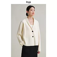 ltyp旅途原品 100%羊毛針織開衫 秋季時尚寬鬆文藝慵懶風短外套女 M L M 象牙白