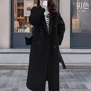 【初色】韓系翻領排釦長袖中長版防風外套毛呢大衣女上衣-7款任選-31083(M-2XL可選) L G.黑色