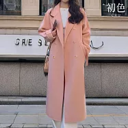 【初色】韓系翻領排釦長袖中長版防風外套毛呢大衣女上衣-7款任選-31083(M-2XL可選) L G.粉色