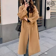 【初色】韓系翻領排釦長袖中長版防風外套毛呢大衣女上衣-7款任選-31083(M-2XL可選) XL G.駝色