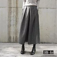 【Jilli~ko】秋冬新款裙褲寬鬆九分闊腿褲毛呢鬆緊腰 L-XL J12033 XL 灰色