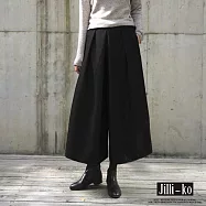 【Jilli~ko】秋冬新款裙褲寬鬆九分闊腿褲毛呢鬆緊腰 L-XL J12033 XL 黑色