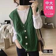 【Jilli~ko】新款減齡寬鬆顯瘦麻花針織V領背心開衫 J9570 FREE 綠色