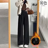 【初色】雪尼爾純色加絨高腰顯瘦燈芯絨雙釦西裝褲休閒褲寬褲長褲-共4色-39101(M-2XL可選) XL 黑色-加絨歐綿絨常規款