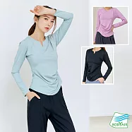 【BODYAIR嚴選】修小V臉側抽褶長袖上衣(瑜珈.慢跑.運動.健身.透氣.舞蹈.運動服) S 綠