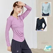 【BODYAIR嚴選】修小V臉側抽褶長袖上衣(瑜珈.慢跑.運動.健身.透氣.舞蹈.運動服) XL 紫