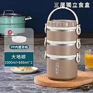 【好拾選物】日系304不銹鋼保溫便當盒/手提多功能防燙飯盒/三層獨立食盒 -大地棕