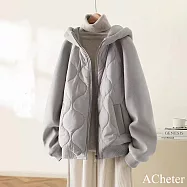 【ACheter】 保暖加厚連帽長袖棉服大碼寬鬆顯瘦外套中長# 123952 2XL 灰色