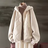 【ACheter】 保暖加厚連帽長袖棉服大碼寬鬆顯瘦外套中長# 123952 2XL 卡其色