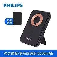 【Philips 飛利浦】5000mAh 立架式磁吸無線快充行動電源 MagSafe/雙系統適用/最高20W輸出(DLP2551Q)