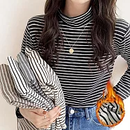 【AnZa】半高領彈力德絨條紋保暖內搭上衣(5色) FREE 黑色