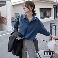 【Jilli~ko】韓國chic風設計感氣質寬鬆襯衫 J9218 FREE 深藍色