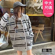 【Jilli~ko】連帽條紋針織開衫女寬鬆慵懶風軟糯毛衣 J11964 FREE 灰色