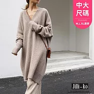【Jilli~ko】大V領中長款高級感毛衣女慵懶風針織衫 J12061 FREE 卡其