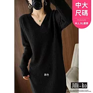 【Jilli~ko】大V領中長款高級感毛衣女慵懶風針織衫 J12061 FREE 黑色