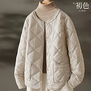 【初色】小香風純色口袋絎線單排釦按扣圓領長袖加厚棉服外套女外套-灰色-38979(M-3XL可選) M 灰色